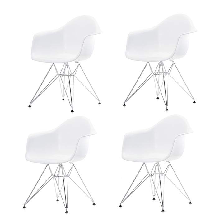 Aktion: 4 x Eames Plastic Armchair DAR von Vitra in verchromt / weiss