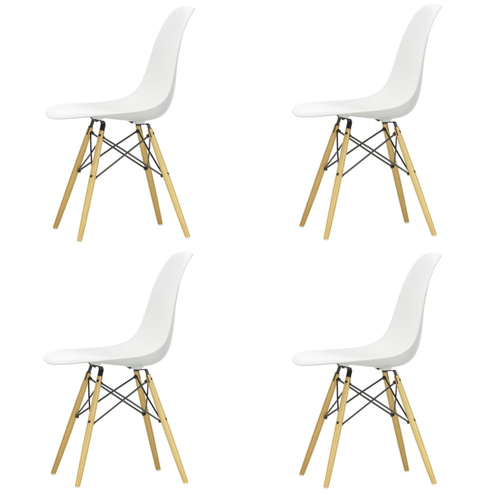 Aktion: 4 x Eames Plastic Side Chair DSW von Vitra in Ahorn gelblich / weiss