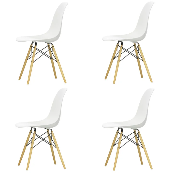 Aktion: 4 x Eames Plastic Side Chair DSW von Vitra in Ahorn gelblich / weiss