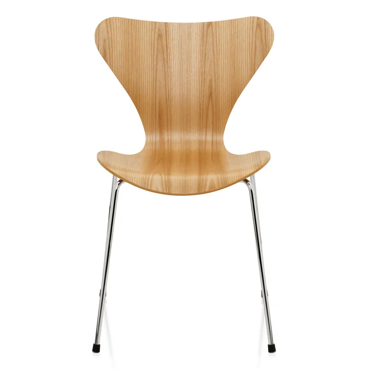 Serie 7 Stuhl (46,5 cm) von Fritz Hansen in Ulme Natur / verchromt