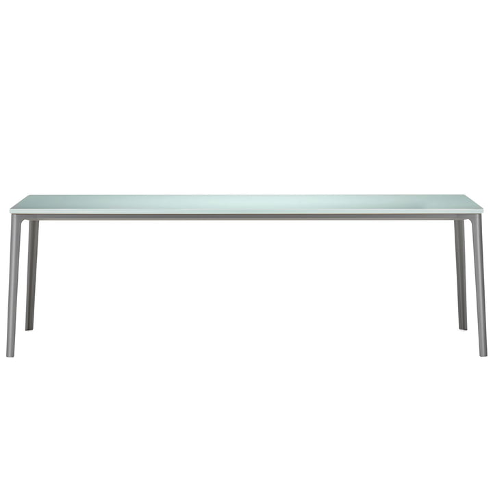 Vitra - Plate Dining Table, 220 x 100 cm, Tischplatte ESG-Floatglas satiniert / Untergestell erdgrau