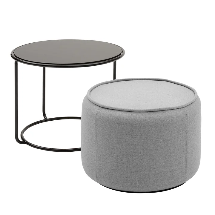Tom Pouf und Beistelltisch Ø 58 x H 47 cm von Softline in schwarz / Vision hellgrau (445)