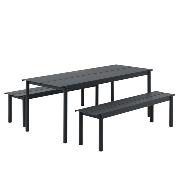 Linear Steel Bank und Tisch in schwarz von Muuto