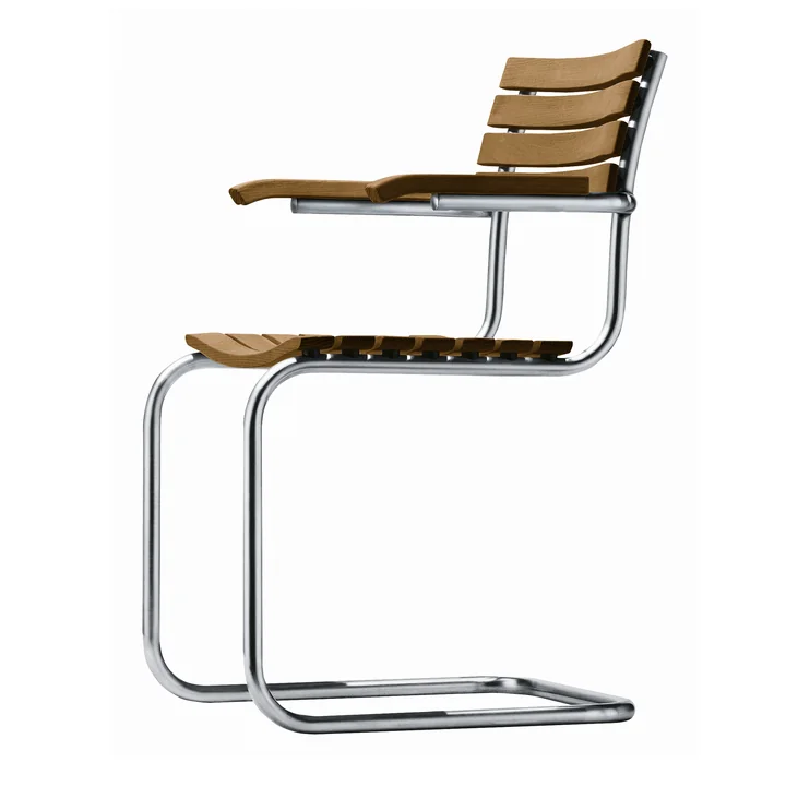 S 40 F Outdoor Sessel, Gestell Edelstahlrundrohr / Sitz und Rücken Iroko geölt von Thonet