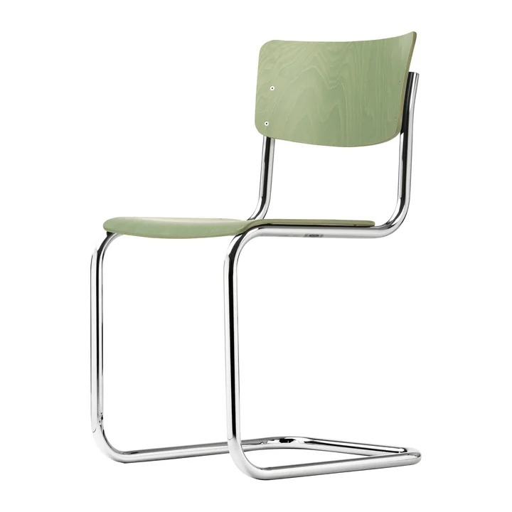 S 43 Stuhl von Thonet in Chrom / Buche schilfgrün gebeizt (TP 262)