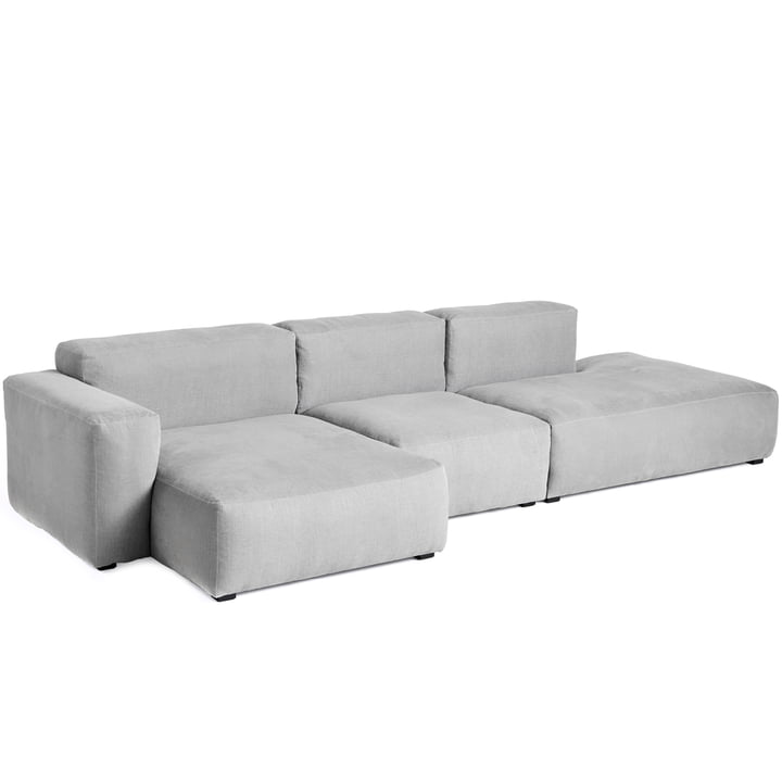 Mags Soft Sofa 3-Sitzer Kombination 4 Armlehne niedrig links von Hay in hellgrau (Linara 443) / Nähte: Tone-on-tone