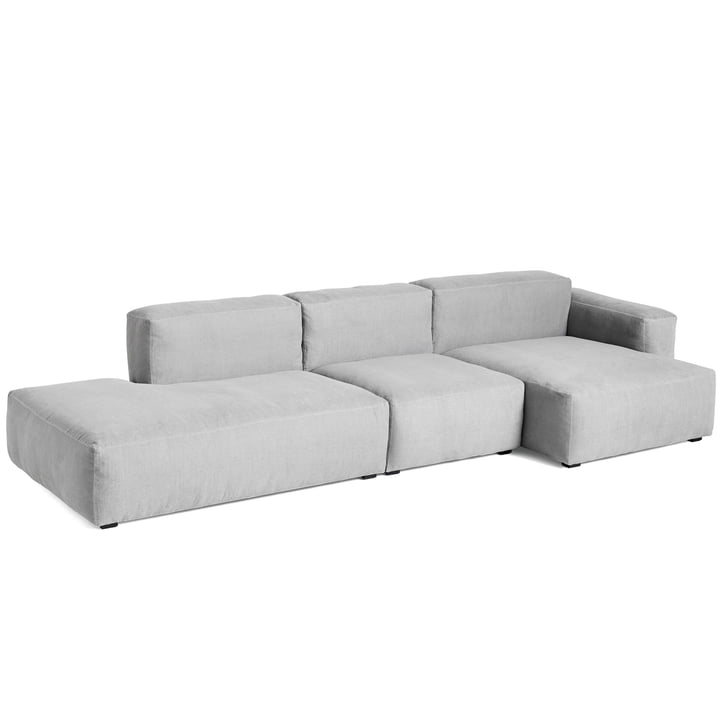 Mags Soft Sofa 3-Sitzer Kombination 4 Armlehne niedrig rechts von Hay in hellgrau (Linara 443) / Nähte: Tone-on-tone