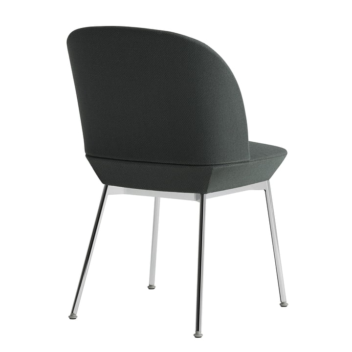 Oslo Side Chair in Chrom / dunkelgrau grün (Twill Weave 990) von Muuto in der Rückansicht