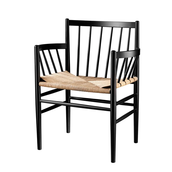  J81 Armlehnenstuhl, Buche schwarz lackiert / Naturgeflecht von FDB Møbler 