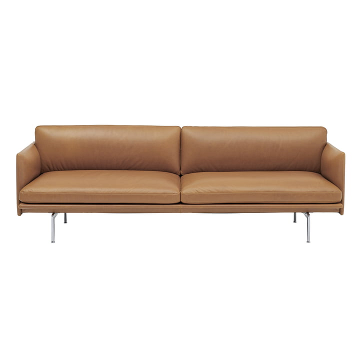 Outline Sofa 3-Sitzer von Muuto in cognac Refine Leather / Aluminium poliert