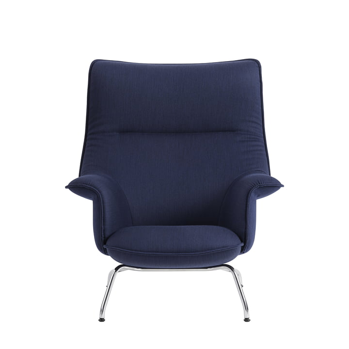 Doze Lounge Chair von Muuto mit Untergestell Chrom / Bezug dunkelblau (Balder 782)