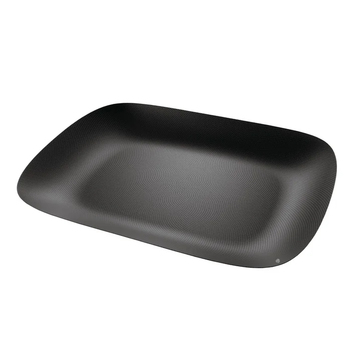 Moiré Tablett 45 x 34 cm von Alessi in schwarz mit Reliefdekor