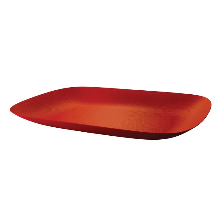 Moiré Tablett 45 x 34 cm von Alessi in rot mit Reliefdekor