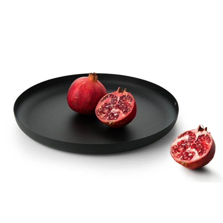 Tablett Ø 35 x H 3 cm von Alessi in schwarz mit Reliefdekor