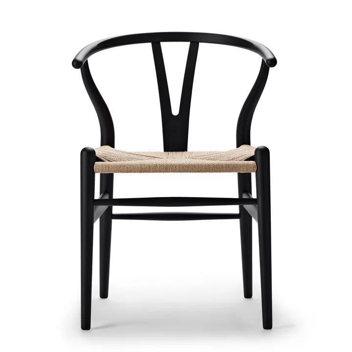 CH24 Wishbone Chair von Carl Hansen in soft black / Naturgeflecht