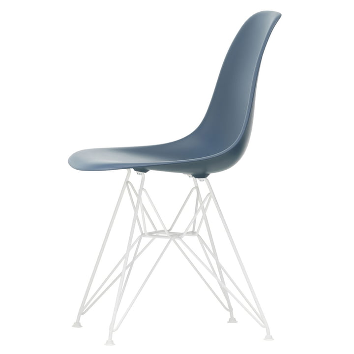 Eames Plastic Side Chair DSR von Vitra in weiss / meerblau (Filzgleiter weiss)