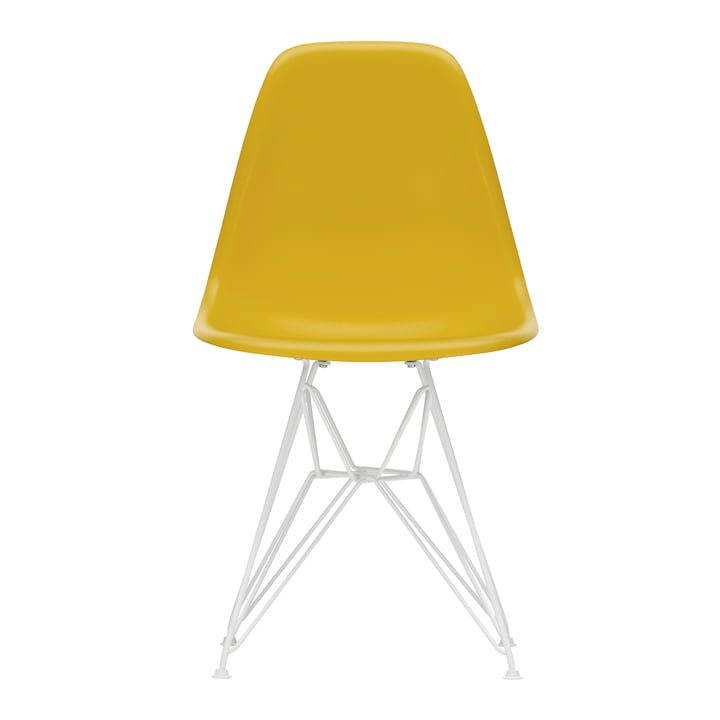 Eames Plastic Side Chair DSR von Vitra in weiss / senf (Filzgleiter weiss)