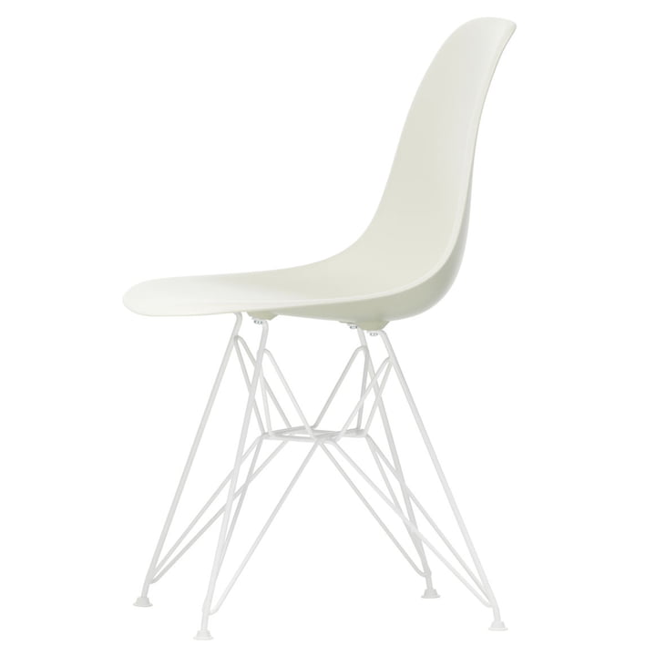 Eames Plastic Side Chair DSR von Vitra in weiss / kieselstein (Filzgleiter weiss)