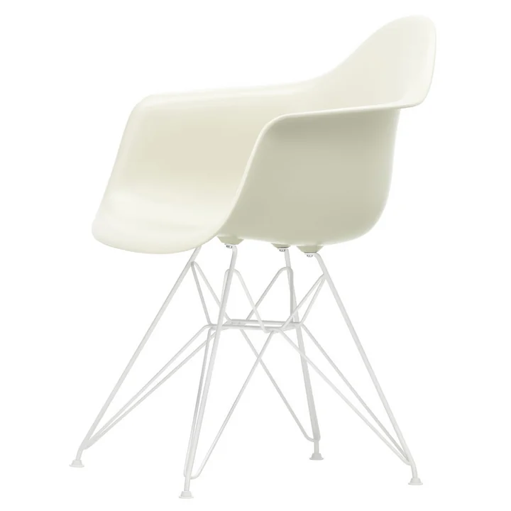 Eames Plastic Armchair DAR von Vitra in weiss / kieselstein (Filzgleiter weiss)