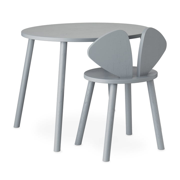 Mouse School Set (Junior - Stuhl und Tisch) von Nofred in grau
