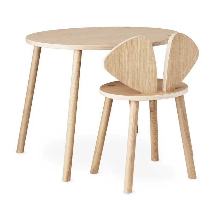 Mouse School Set (Junior - Stuhl und Tisch) von Nofred in Eiche matt lackiert