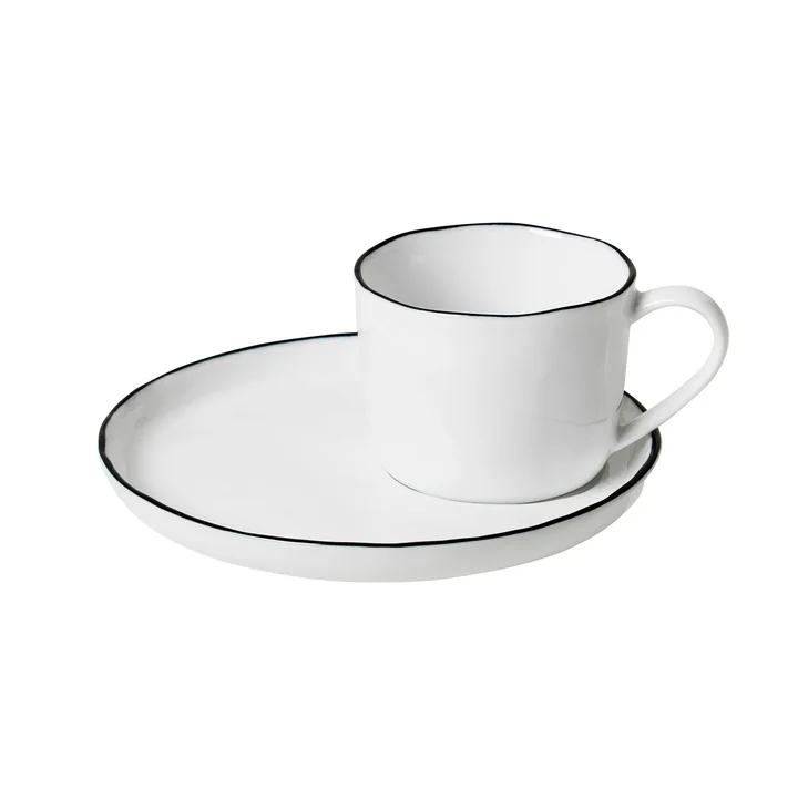 Salt Tasse mit Untertasse S, 10 cl, weiss / schwarz von Broste Copenhagen 
