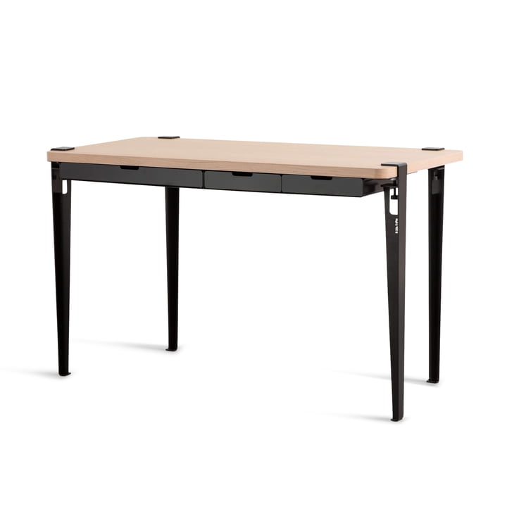 Der MONOCHROME Schreibtisch mit Schubladen, Eiche / graphitschwarz von TipToe
