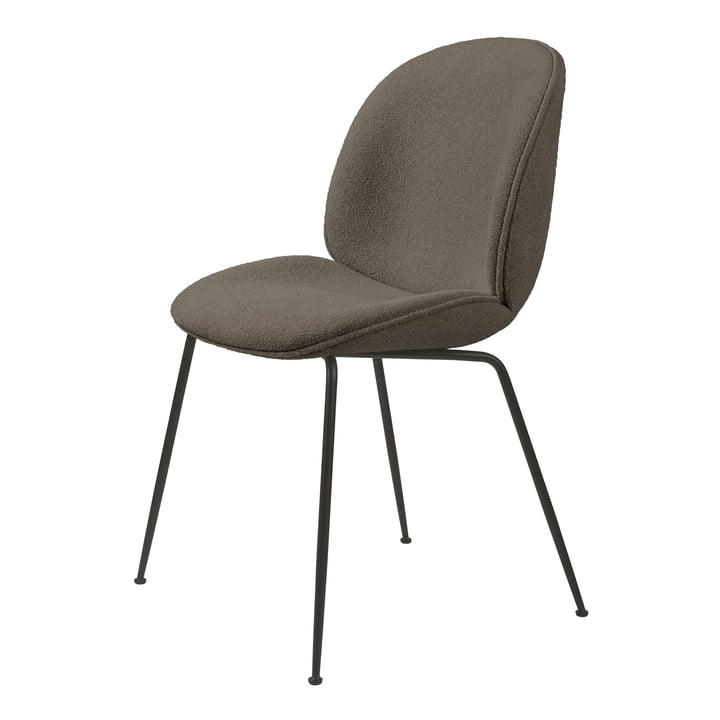 Beetle Dining Chair (gepolstert), schwarz matt / Light Bouclé (004) von Gubi