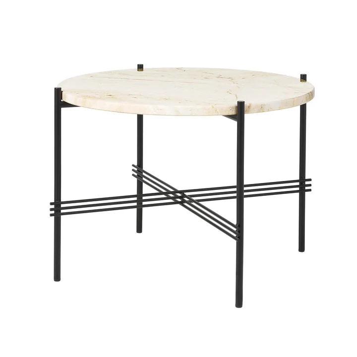 Travertine Couchtisch, Ø 55 cm, schwarz / weiss von Gubi