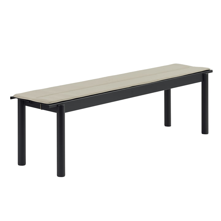 Linear Steel Bank 170 cm von Muuto in schwarz mit Sitzkissen in grau