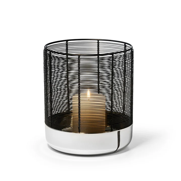 Luna Windlicht in der Grösse L von Philippi in silber / schwarz