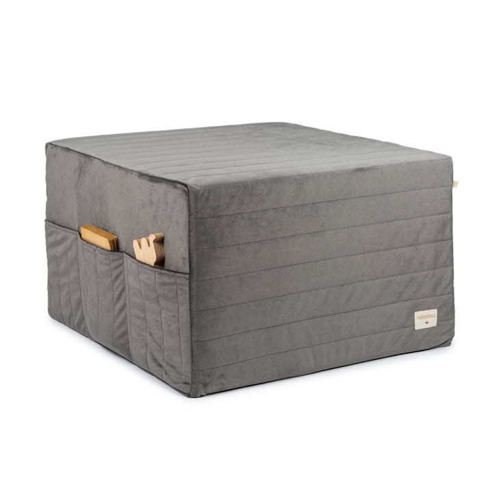 Sleepover Faltmatratze und Hocker von Nobodinoz in der Farbe schiefergrau