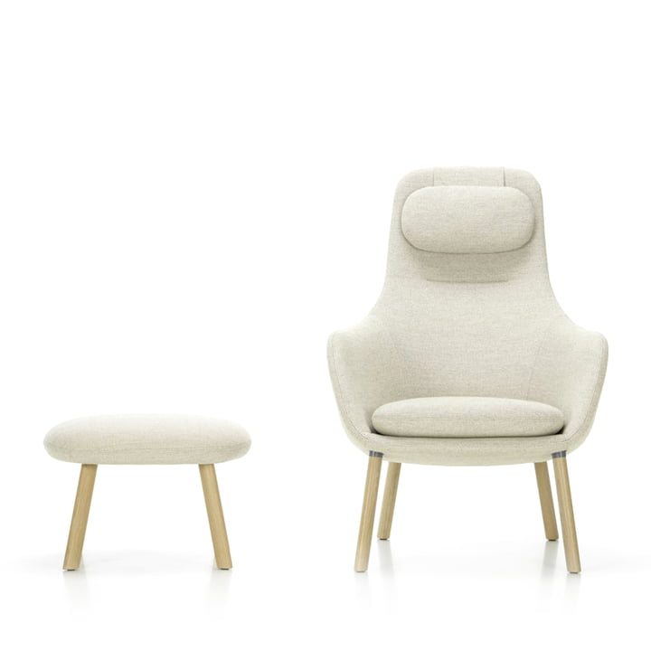 HAL Lounge Chair & Ottoman mit losem Sitzkissen von Vitra in Eiche natur / Dumet (elfenbein melange)