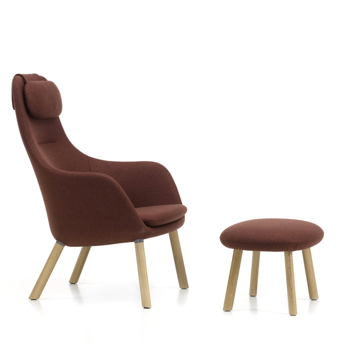 HAL Lounge Chair & Ottoman mit losem Sitzkissen von Vitra in Eiche natur / Cosy 2 (kastanie)