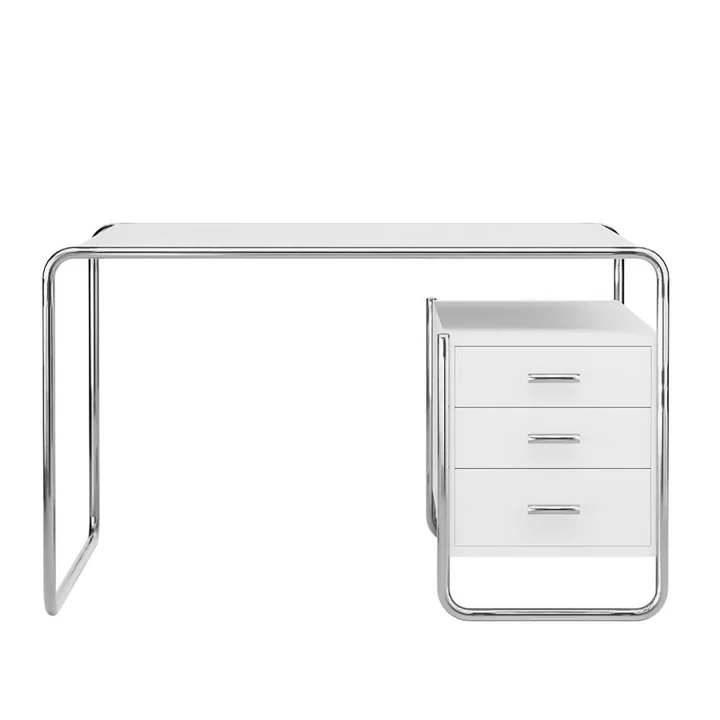 S 285/2 Schreibtisch, Chrom / Esche reinweiss decklackiert (RAL 9010) von Thonet