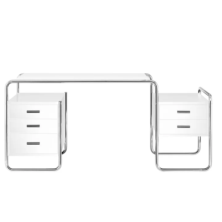 S 285 Schreibtisch, Chrom / Esche reinweiss decklackiert (RAL 9010) von Thonet