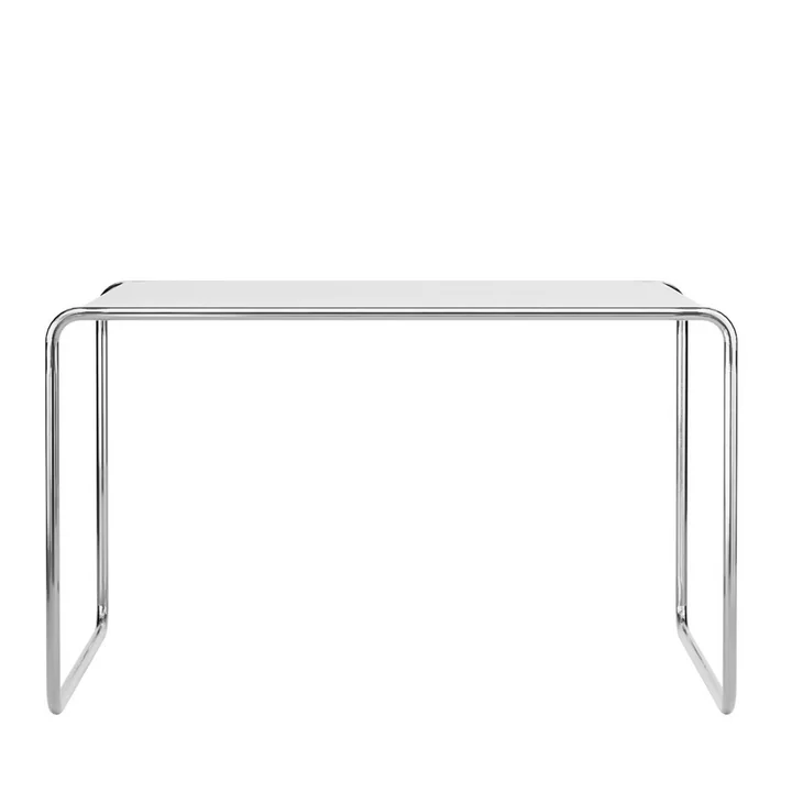 S 285/0 Schreibtisch, Chrom / Esche reinweiss decklackiert (RAL 9010) von Thonet
