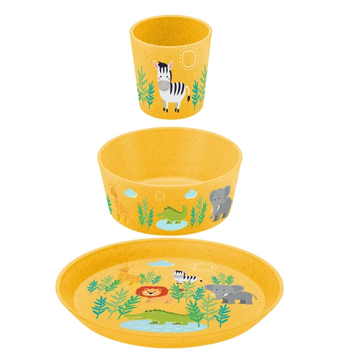 Connect Kinder-Geschirrset Africa, organic yellow (3er-Set) von Koziol
