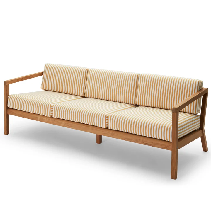 Virkelyst Sofa 3-Sitzer, Teak / goldgelb gestreift (Limited Edition) von Skagerak