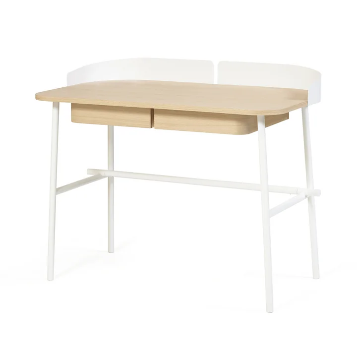 Hartô - Victor Schreibtisch L 100 cm, eiche natur, Metall weiss Hochglanz
