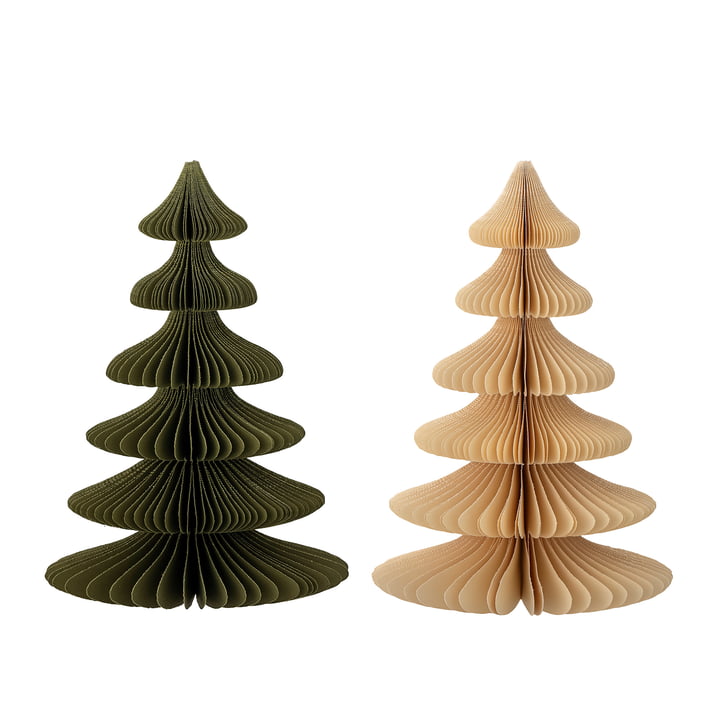 Bloomingville - Milan Deko-Weihnachtsbaum, Ø 15,5 x H 22,5 cm, grün, natur (2er-Set)