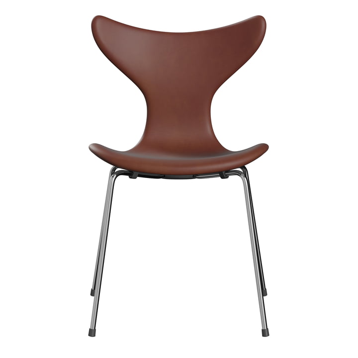 Lily Stuhl, Leder kastanienbraun / Gestell Chrome von Fritz Hansen