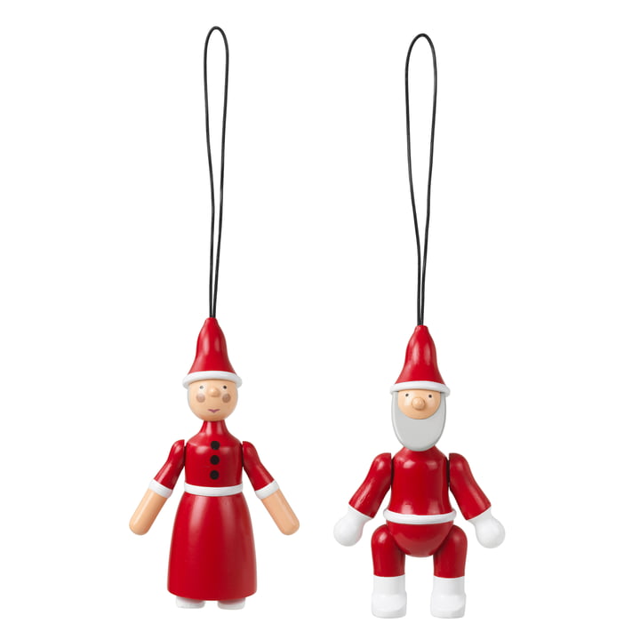 Weihnachtsmann & Weihnachtsfrau Holz-Ornamente von Kay Bojesen in der Ausführung rot / weiss