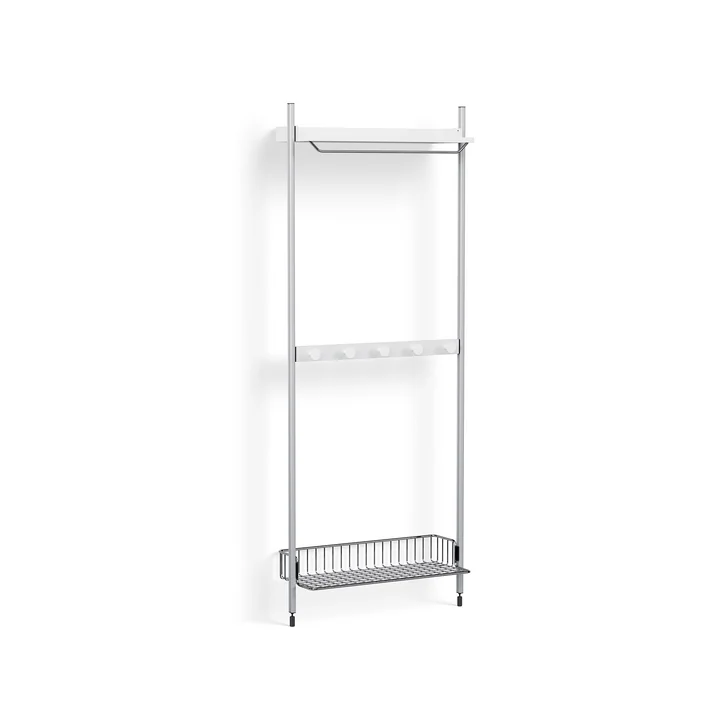 Pier System 1041, Standregal mit Gitterboden, H 209 x 82 cm, weiss / Aluminium von HAY