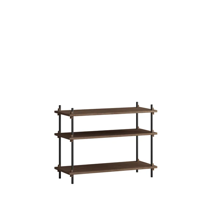 Shelving System Low von Moebe in der Ausführung Eiche dunkel geräuchert / schwarz