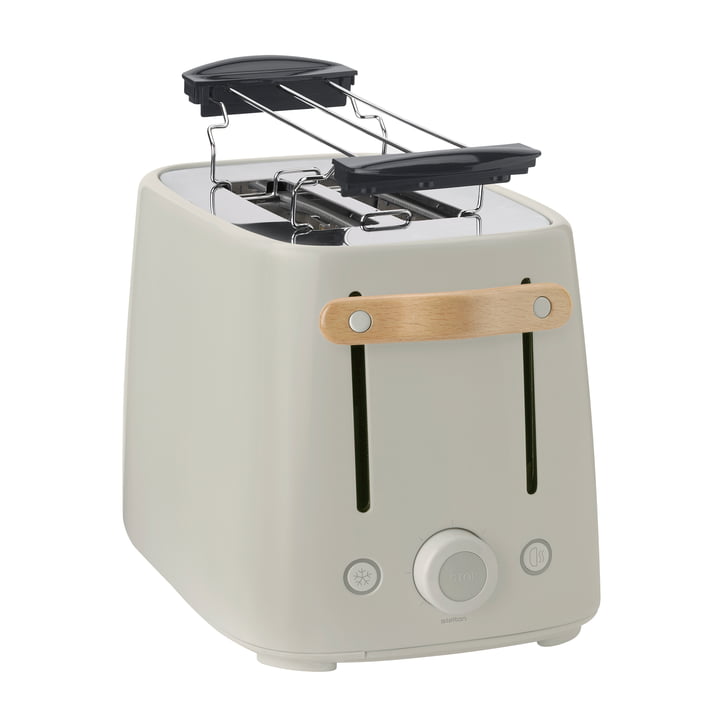 Emma Toaster von Stelton in der Farbe sand mit Brötchenaufsatz