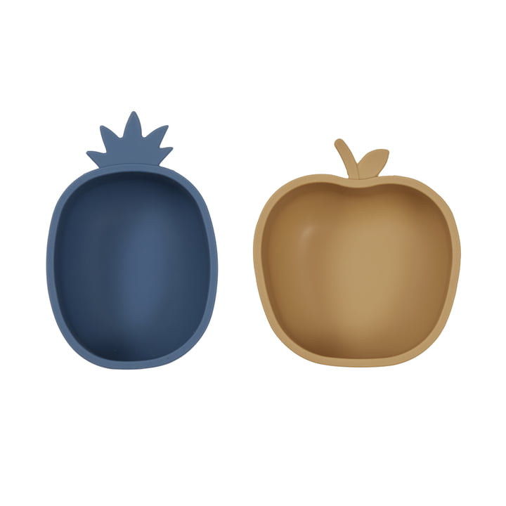 Snackschalen, Ananas & Apfel, blau / light rubber (2er-Set) von OYOY