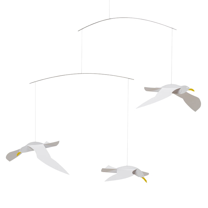 Soaring Seagulls Mobile von Flensted Mobiles in der Farbe weiss/gelb