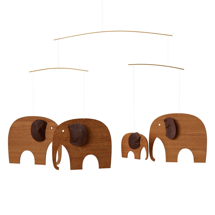 Elefanten Treffen Mobile von Flensted Mobiles in der Ausführung Teakholz