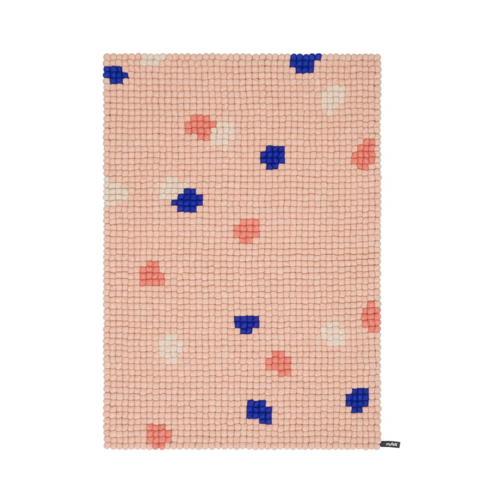 myfelt - Terra Rose Filzkugelteppich, 70 x 100 cm, rosé / coral / weiss / kobaltblau
